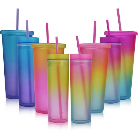 

Gradient Tumbler | Reusable Iced Coffee Mug Smoothie Cup Water Bottle For Daily Travel & To Go Cold Drinking | 22oz Normal & 16oz Skinny Sizes | (22oz Sunset)