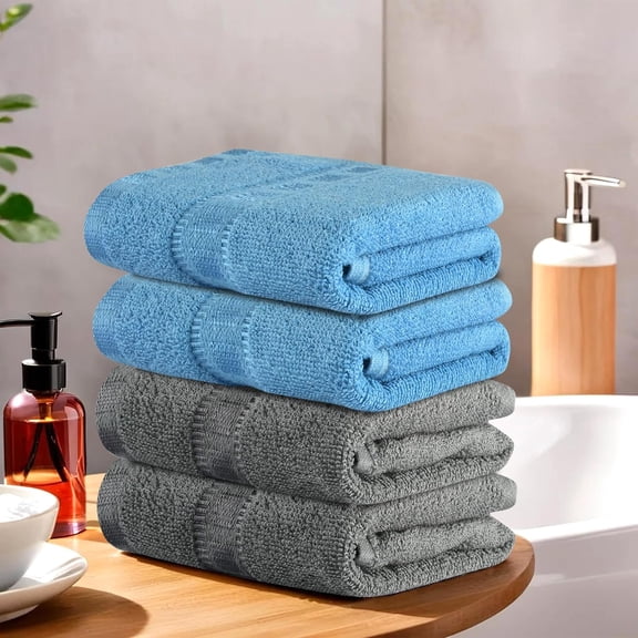 Urbane Home Cotton Hand/Face Towels 800 Gsm | Easily Washable | Workout Gym Napkins For Men - Grey & Sky Blue (Pack Of 4)