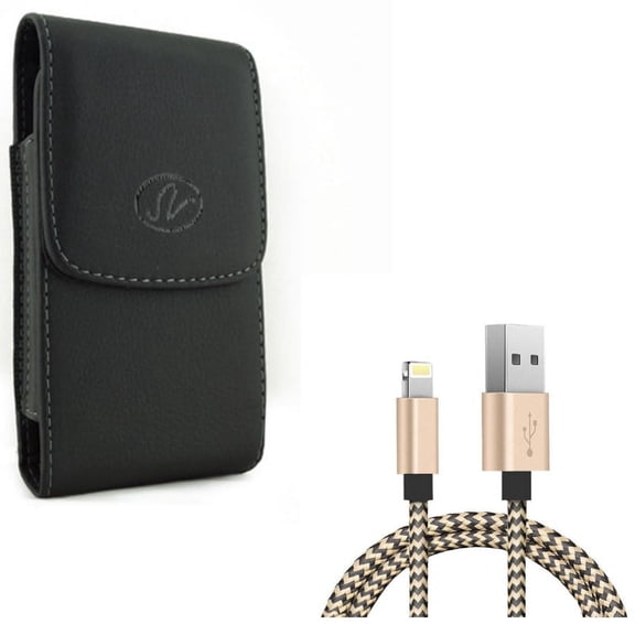 USB Cable w Case Belt Clip for iPhone XS/X - 3ft Charger Cord Power Wire, Leather Holster Cover Pouch Vertical for iPhone XS/X