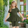 thumbnail image 4 of ZACPNCV Girls Summer Outfits Short Sleeve Ruffle Hem Top and Biker Shorts Set Girl Clothes Olive Green 12-13 Years, 4 of 9