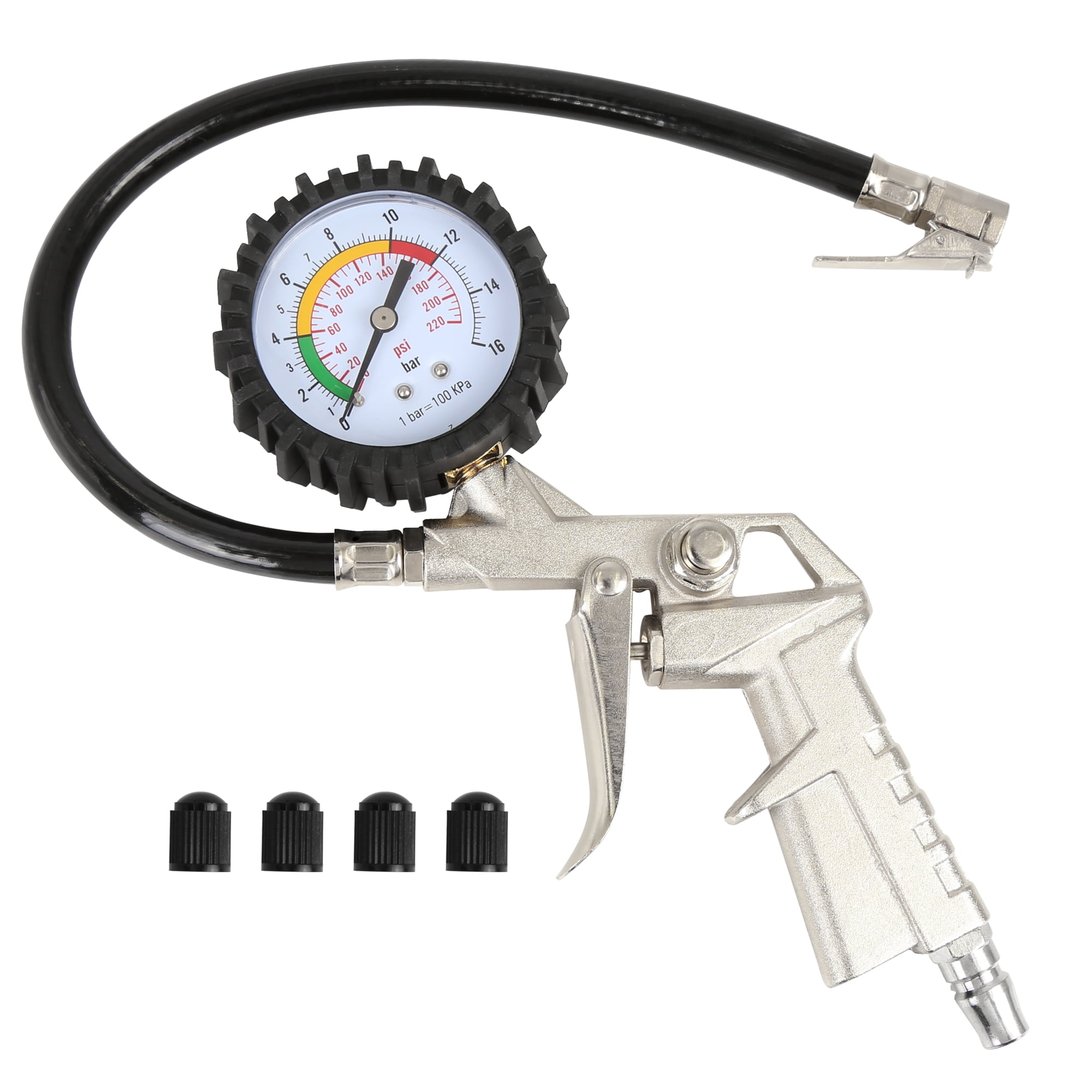 AstroAI Tire Inflator with Pressure Gauge White 100 PSI Air Chuck Compressor Accessories Mechanical Heavy Duty with Rubber Hose and Quick Connect Coupler