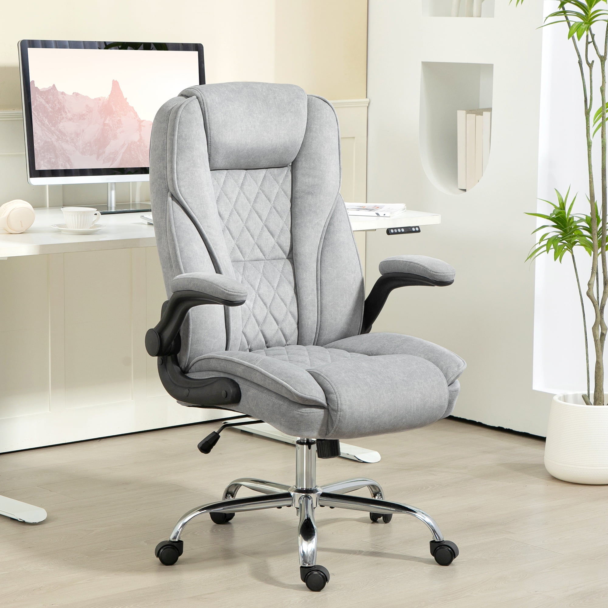 HOMCOM Office Chair, Computer Desk Chair with Flip-up Armrest, Gray