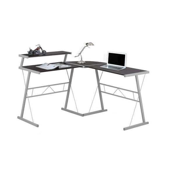 Monarch Specialties Bureau, Bureau À Domicile, Coin, Forme De L, Travail, Ordinateur Portable, Métal, Stratifié, Brun, Gris, Contemporain, Moderne