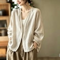 thumbnail image 5 of Women’s Lightweight Cotton Linen Open Front Duster Cardigan, Loose Long Sleeve Beach Cover Up Outerwear Beige L, 5 of 5