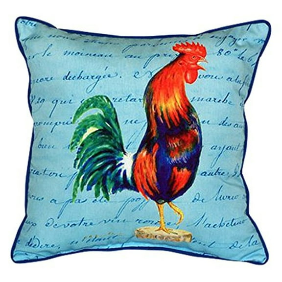 Betsy Drake ZP037B 22 x 22 in. Blue Rooster Script - Extra Large Zippered Pillow