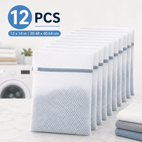 MORAVE 12PCS Mesh Laundry Bags, Honeycomb Fine Mesh Wash Bags with Zipper for Delicates Clothes Bras Socks Travel Storage, 12X16IN