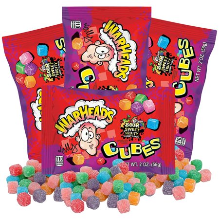 Extreme Sour Cubes  Fruity Chewy Gummy Candy  Pack of 4  2 Ounces Per Bag