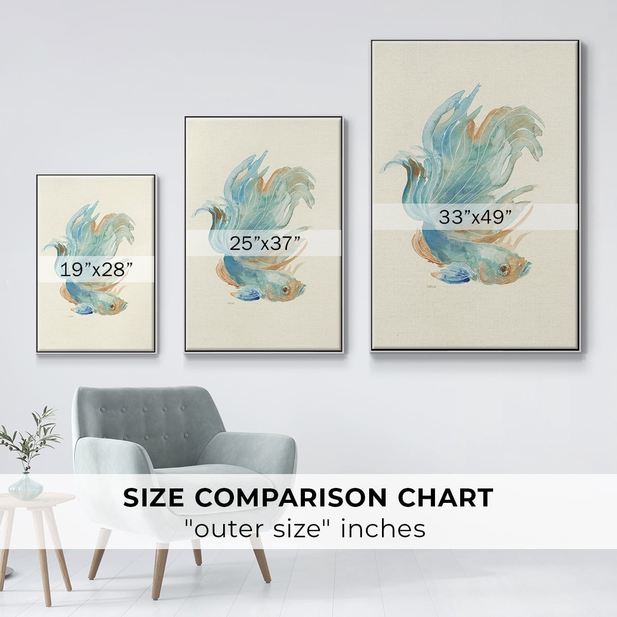 Betta I Framed Premium Gallery Wrapped Canvas - Ready to Hang - 25 x 37 - White Floating Frame