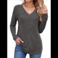 thumbnail image 2 of Camisetas de Larga para Mujer, Cuello en V, Suaves, Básicas, Holgadas, Informales, A Gris Oscuro XL, 2 of 9