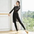 thumbnail image 1 of Traje de práctica de danza moderna con abertura larga, cuello alto, malla, para mujer, traje de baile ajustado, traje de yoga, corte ajustado., 1 of 5