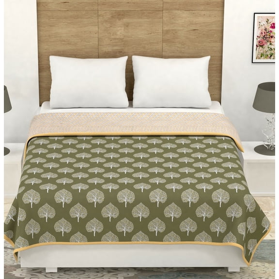 Jinaya's Ethnic Indian Design Floral Printed Reversible Premium Pure Cotton 250 TC 3 Layer Queen Size Dohar/ AC Blanket/ Blanket (90"x100" Inches), Pack of 1