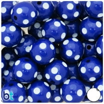 BeadTin Dark Blue & White Polka Dot Opaque 20mm Round Plastic Beads (10pcs)