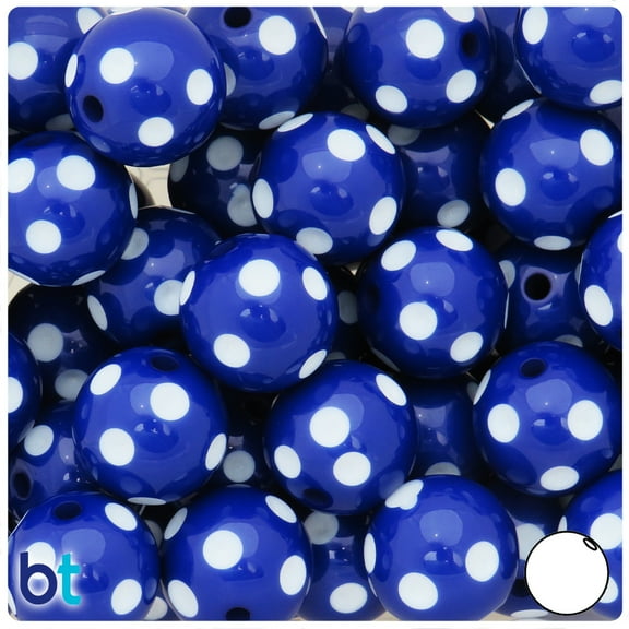 BeadTin Dark Blue & White Polka Dot Opaque 20mm Round Plastic Beads (10pcs)