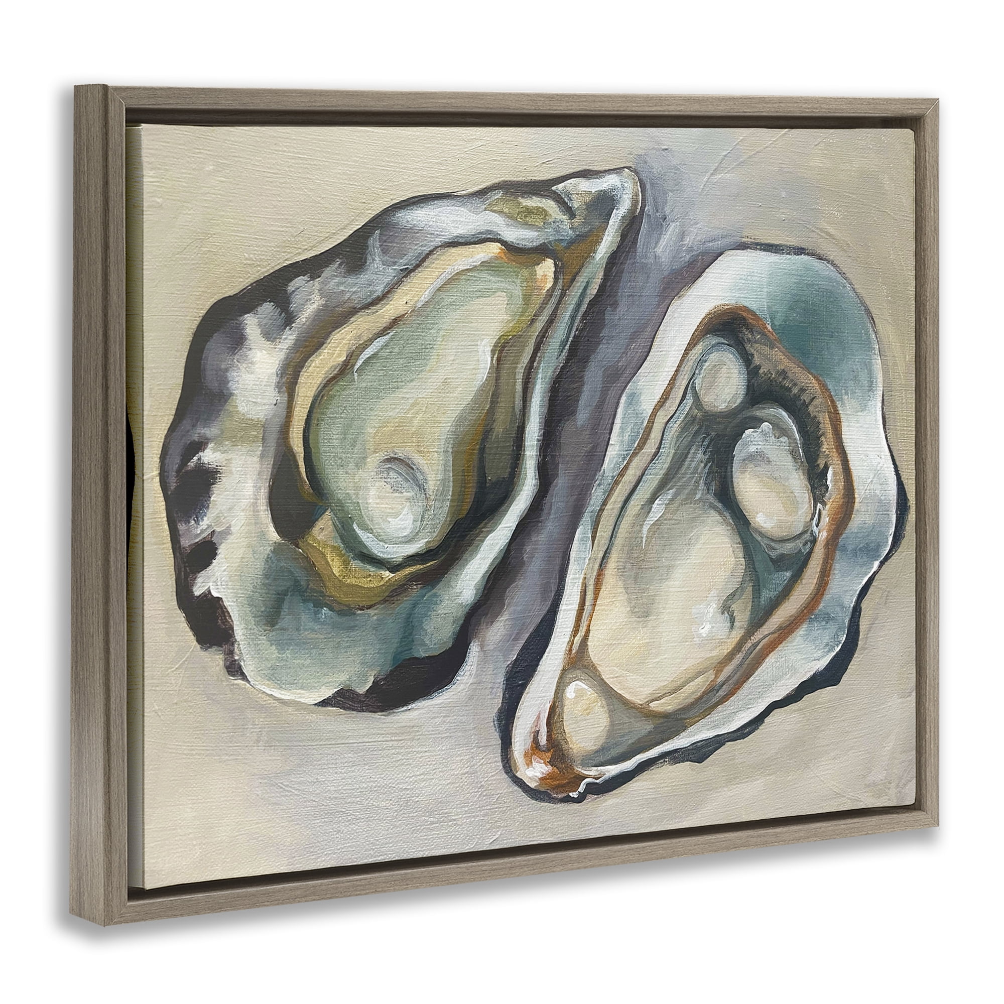 Stupell Industries Two Oysters Traditional Animals Painting Brown Floater Framed Canvas Art Print Wall Art, 31 x 25