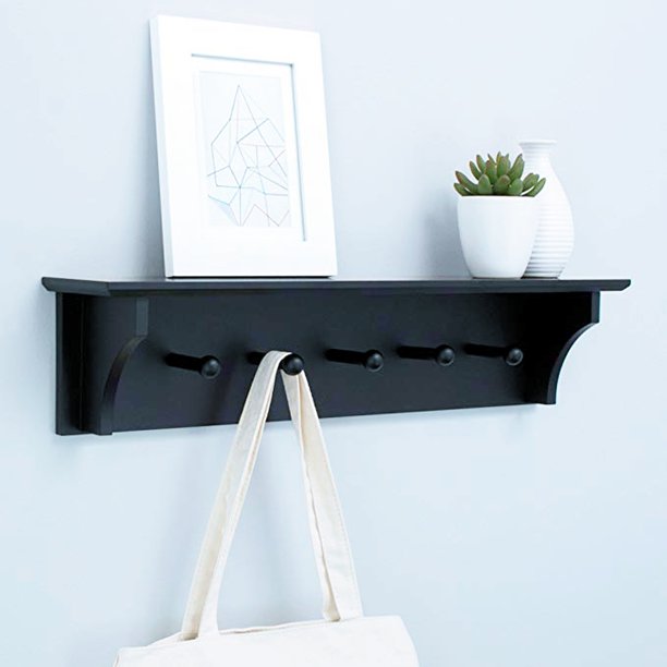 Ktaxon Wall Mounted Coat Rack Shelf,Floating Coat and Hat Wall Shelf Rack with 5 Pegs Hook,Hook