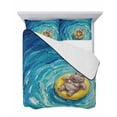 thumbnail image 7 of Quilts Queen Size Bedding Set, Summer Hippo Lightweight Quilted Comforter, Blue Ocean Oil Painting Swimming Ring Soft Reversible Bedspread Coverlet with Pillow Covers for All Season, 90" x 96", 7 of 7