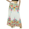 thumbnail image 2 of Bimba Women's White Floral Printed Cotton Elastic Waist Designer Skirt-S, 2 of 2