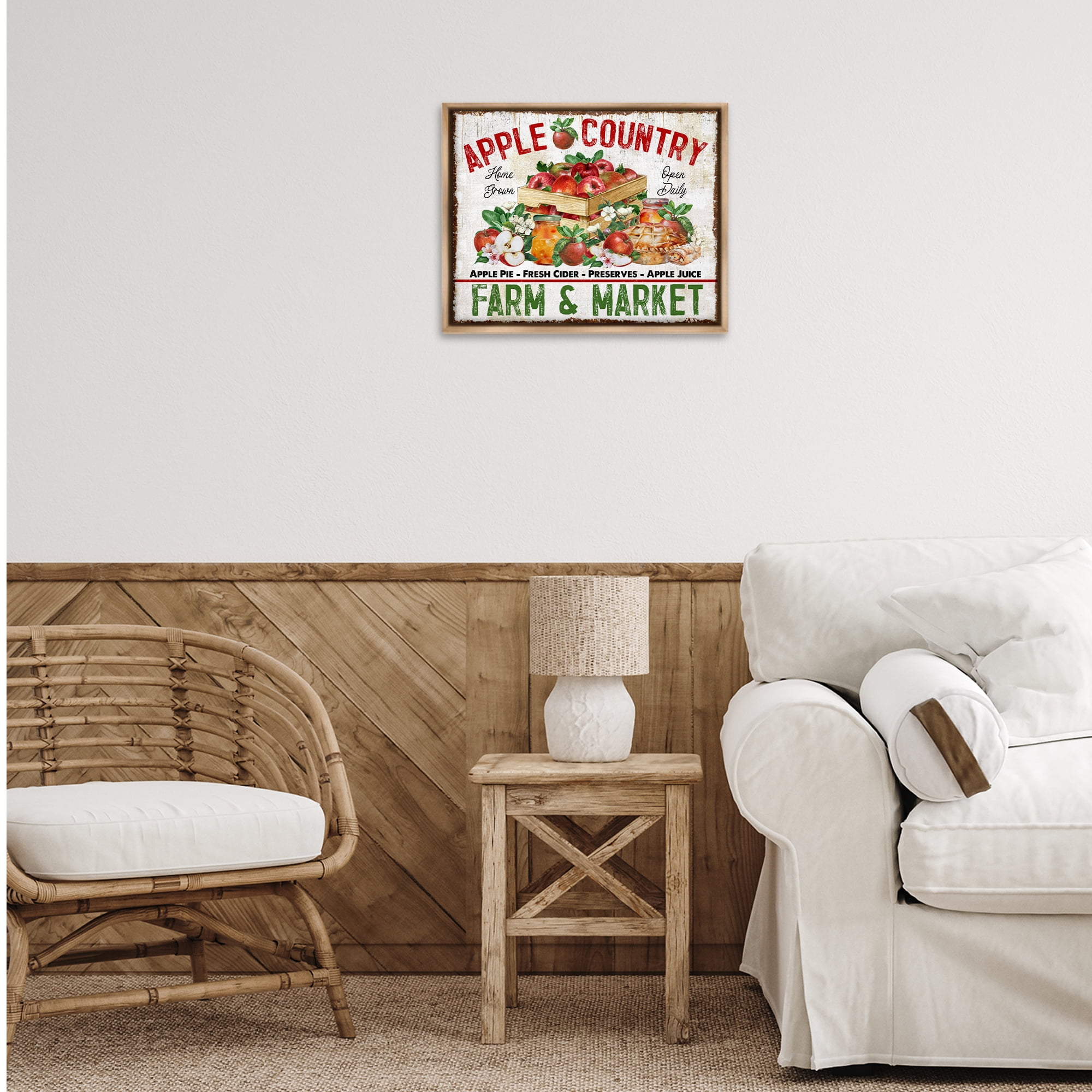 Stupell Industries Apple Country Market Holiday Painting Brown Floater Framed Canvas Art Prints Wall Art, 21 x 17