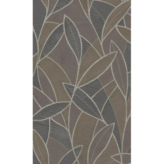 Graphite Leaf Motif With Outlines Tropical Wallpaper, Double Roll, 57 sqft