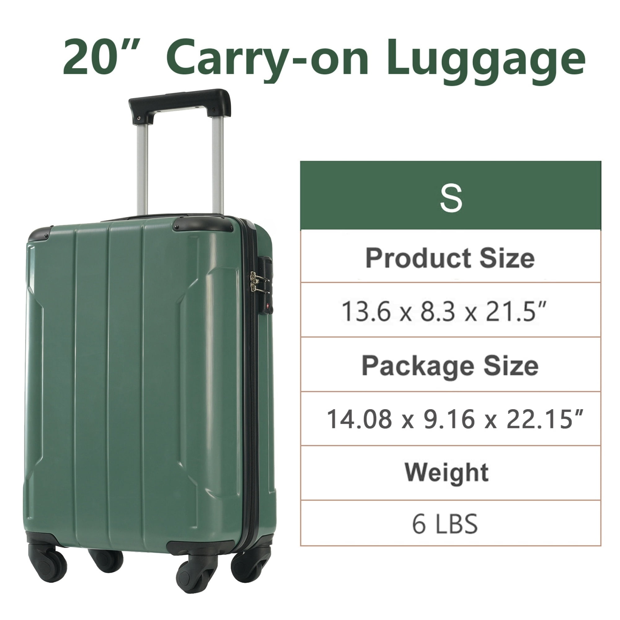 Carry on Luggage, Lightweight Durable ABS Suitcases with Double Wheels, Expandable 20-inch Travel Checked Luggage 20"