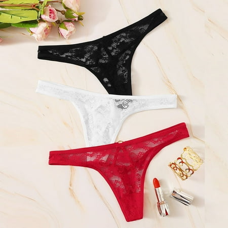

UoCefik Women s See Through Sexy Lace Low Rise Plus Size Breathable Underwear 3 Pack Floral Tangas