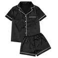 thumbnail image 4 of Pajamas Women Set Shorts Solid Color Stain Pjs Set V Neck Collar Comfortable Sleepwear Nightwear Pjs Sets Women Black XXL, 4 of 4