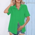 thumbnail image 2 of Aboser Dressy Casual Shirts for Women Button Down Work Blouses Lapel Short Sleeve T Shirt Solid Color Summer Tops Loose Fit Gauze Shirts, 2 of 9