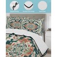 thumbnail image 4 of Teal Green Boho Boho Queen Size Down Alternative Comforter, Lightweight Comforter Quilt Bedding Set with Pillow Shams Abstract Medieval Vintage Floral All Seasons Bed Comforter Duvet Insert 90"x96", 4 of 7