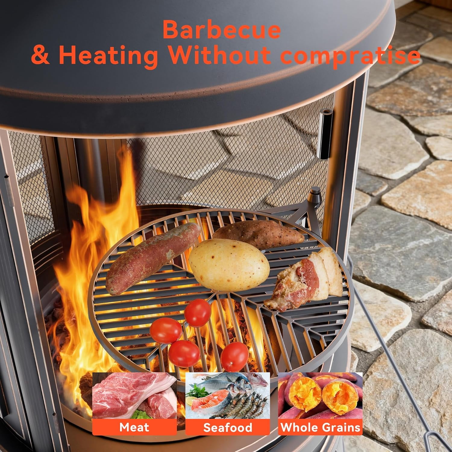 ASJMR Fire Pits for Outside Wood Burning, 2 Grills, Smokeless Structure,3-Sided Openable Metal Mesh for Patio, Picnic, Party