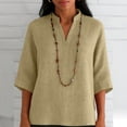 thumbnail image 2 of Favoffer Women Linen Blouses 3/4 Sleeve V Neck Pullover Solid Color Loose Fit Casual Spring Summer Tops for Outdoor Street Vacation Dating, 2 of 8