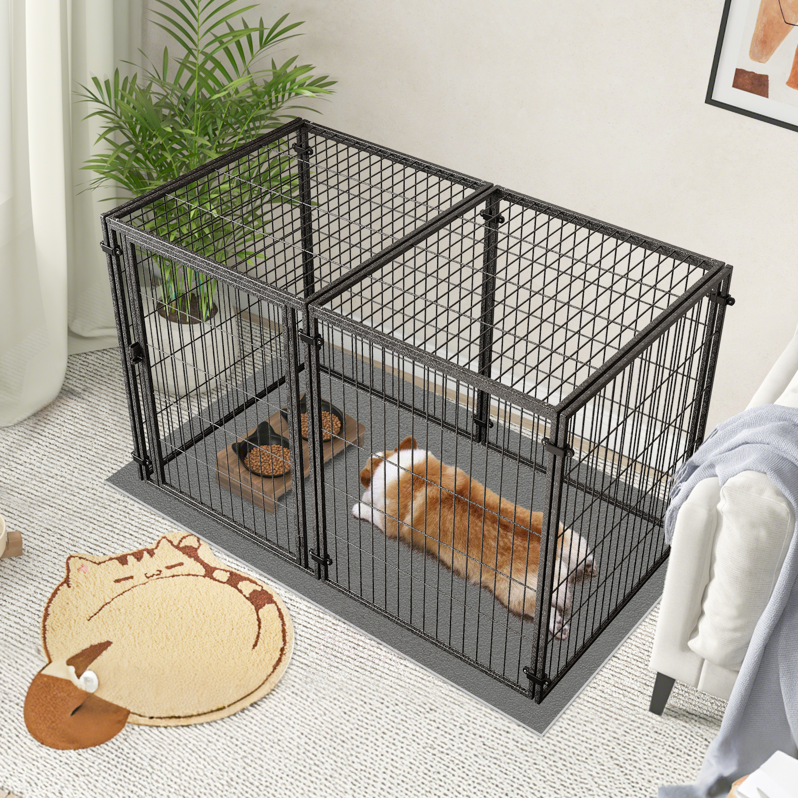 Wdmiya Large Dog Crate, 57 Inch Metal Kennel for Medium and Small Dogs, Safe Indoor & Outdoor XL Big Puppy Bottomless Cage with Comfort Mat, Pet Playpen Yard, Dog Fence Playpen, Silver