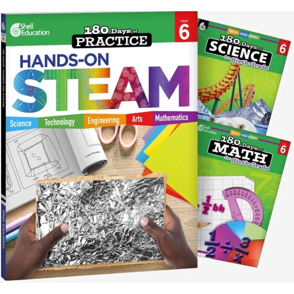 180 Days™: STEAM, Science, & Math Grade 6: 3-Book Set