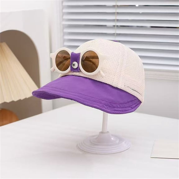 Mceream Baseball Cap for Girls Boys Color Block Lightweight Breathable Adjustable Sun Hats with Sunglasses Summer Cute Outdoor Hat with Extended Brim for 8M-3 Years