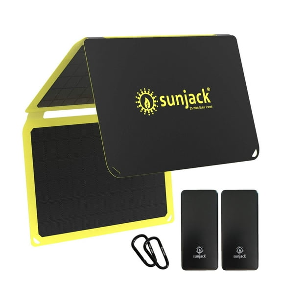 SunJack 25-Watt Portable USB Solar Panel with Two 10000mAh Power Bank for Cell Phones, Tablets for Outdoor, Camping