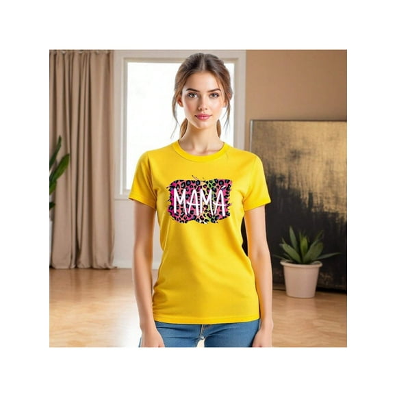 Playera Blusa Mama Mamá Fieramente Increíble – Estilo Animal Print con Actitud Color Amarillo Talla Chica Marca Emil SaEs