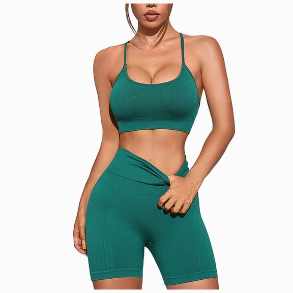 Gvdentm Workout Sets for Women 2 Piece - Seamless Yoga Outfits Shorts and Padded Sports Bra Gym Athletic Clothing Set
