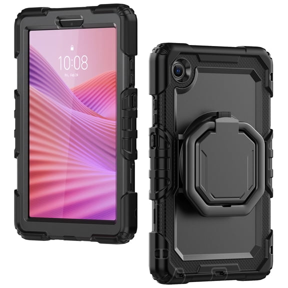Case for Lenovo Tab One/K9 8.7 Inch 2025, 360 Rotating Stand Handle Shoulder Strap Heavy Duty Shockproof Cover, Black