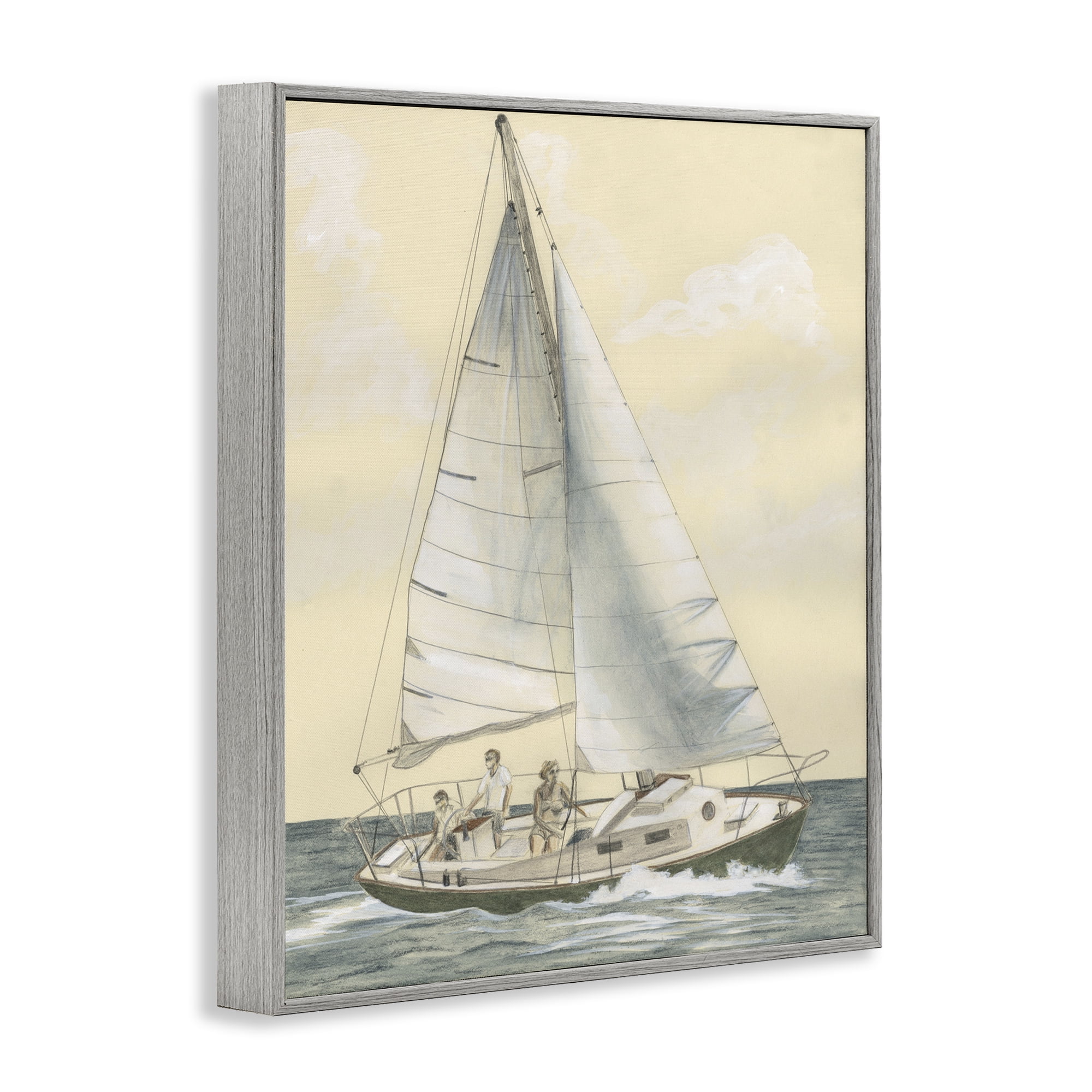 Stupell Industries Family Sailing Trip Transportation Painting Gray Framed Art Print Wall Art, 16 x 20