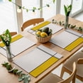 thumbnail image 5 of Placemats for Dinning Table Set of 8, Geomrtic Yellow, Abstract Stripes Patckwork Modern Art Burlap Kitchen Place Mats Waterproof Cloth Table Mats, Indoor Outdoor Placemats Easy Clean Dinner Decor, 5 of 8