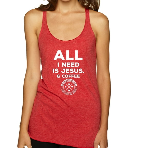 Wild Bobby All I Need is Jesus & Coffee Inspirational/Christian Women Tri-Blend Racerback Tank Top, Vintage Red, Small