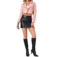 thumbnail image 2 of INSPIRE CHIC Women's Faux Leather Long Sleeve Zipper Up Moto Cropped Jacket XL Light Pink, 2 of 6
