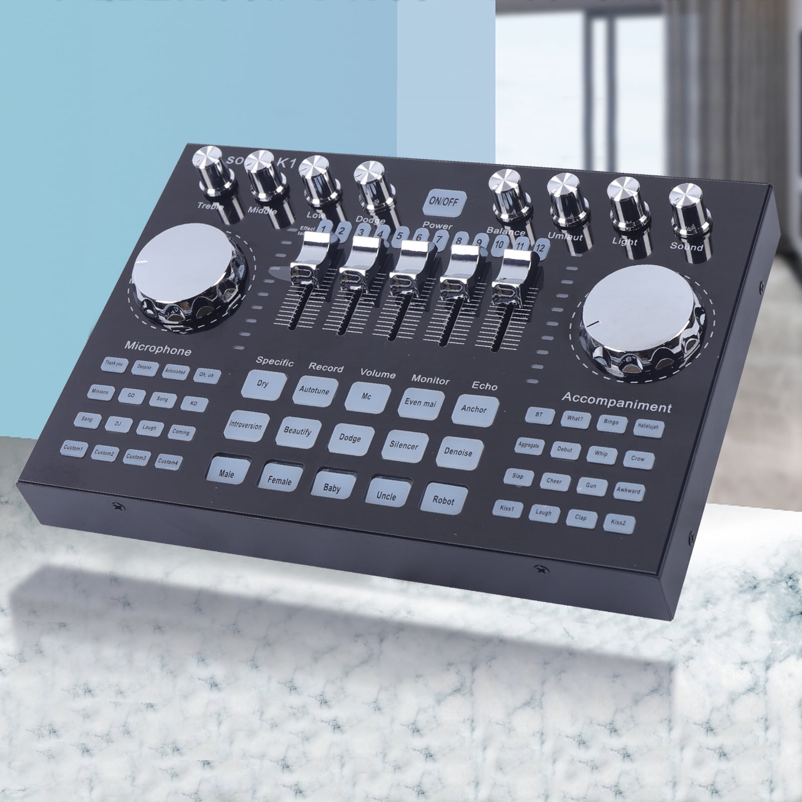 Mobile Computer Audio Interface Sound Card with Bluetooth, DSP Digital Effector, Dual Mobile Phone Support for Network Live Video