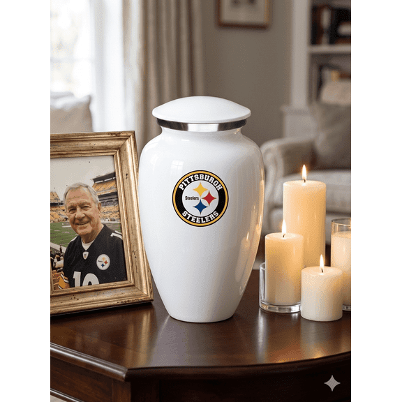 Pittsburgh Steeler White Cremation Urn Box Funeral Urn Box Burial Urn For ash Box Keepsakes Urn Box Memorial Urn Loved Urn For Ashes
