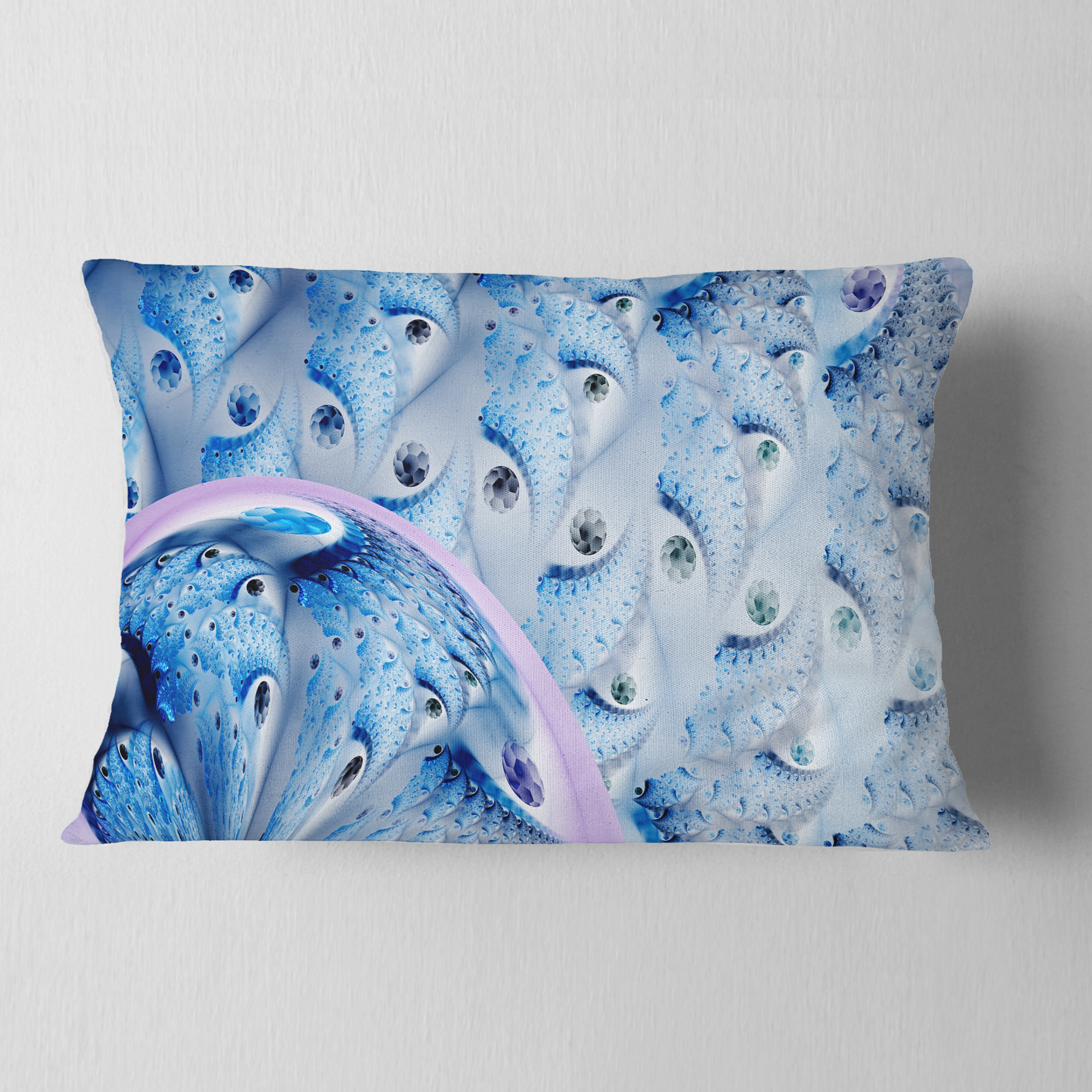 Designart Light Blue Fractal Abstract Flower - Abstract Throw Pillow - 12x20