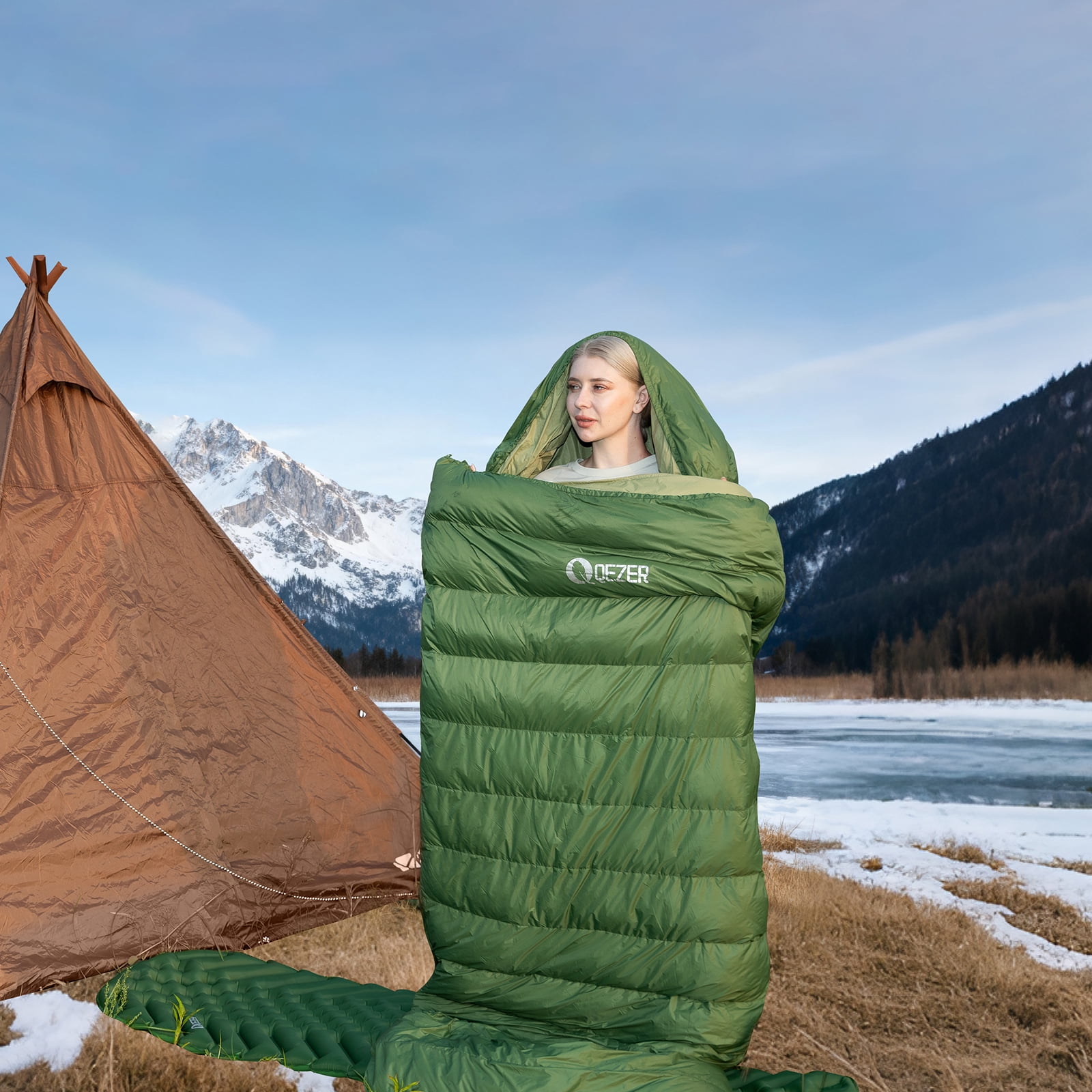 QEZER XL Sleeping Bag, Suitable for 4 Seasons Oversized Ultralight Backpacking Sleeping Bag for Adults, Great for Camping and Hiking