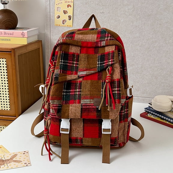 Plaid large-capacity backpack for high school and college students, wholesale custom-made, lightweight women's backpack