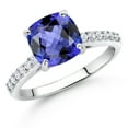thumbnail image 2 of Gem Stone King 10K White Gold 8MM Cushion Cut Blue Tanzanite and White Lab Grown Diamond Engagement Ring for Women (2.88 Cttw, Gemstone December Birthstone, Available in Size 5, 6, 7, 8, 9), 2 of 4