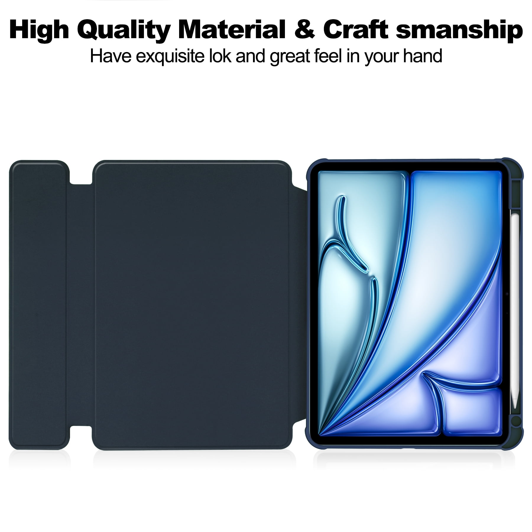 Dteck Rotating Case for iPad Air 13 Inch M2 (2024), iPad Air 13 Case with Pencil Holder, Vertical / Landscape Stand, Compatible with Keyboard,Deep Blue