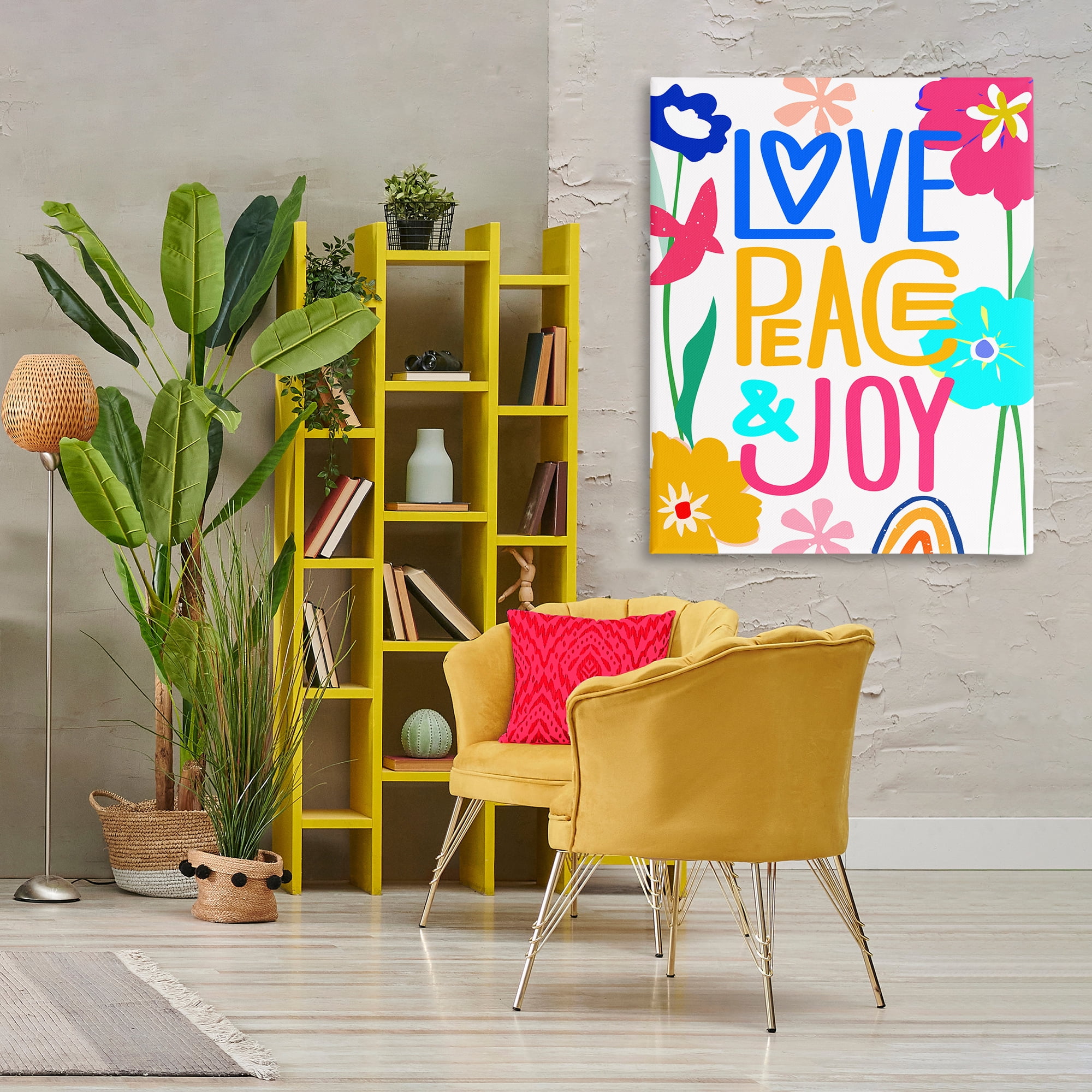 Stupell Industries Bold Love Peace Joy Plants & Flowers Painting Wrapped Canvas Art Print Wall Art, 36 x 48