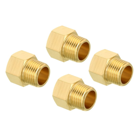 1/2 NPT Male x 1/2 NPT Female Brass Pipe Fitting Hex Reducer Adaptor for Water Gas Transfer, 4 Pack